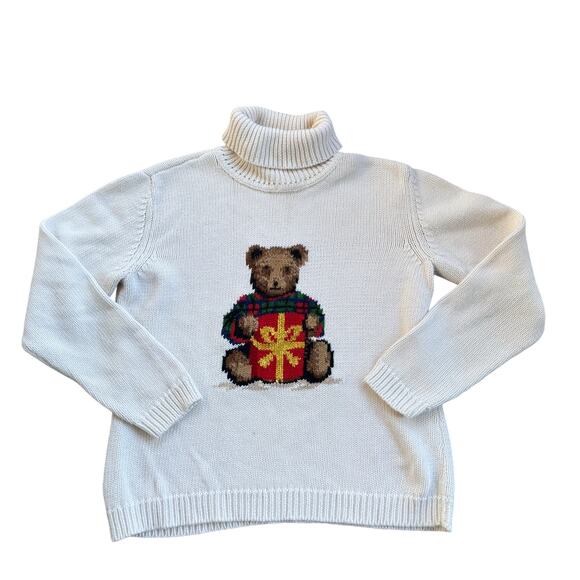 Vtg Liz Claiborne Teddy Bear ChristmasTurtleneck Sweater M - Picture 1 of 6